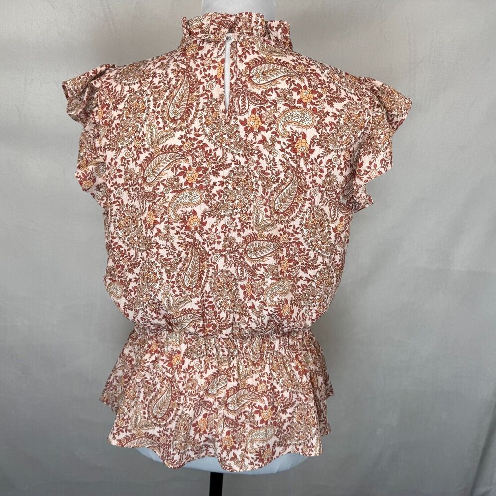 Alice Blue Women Sz M Floral Top Ruffle Crew Neck Cap Sleeves Elastic Waist - Picture 6 of 12